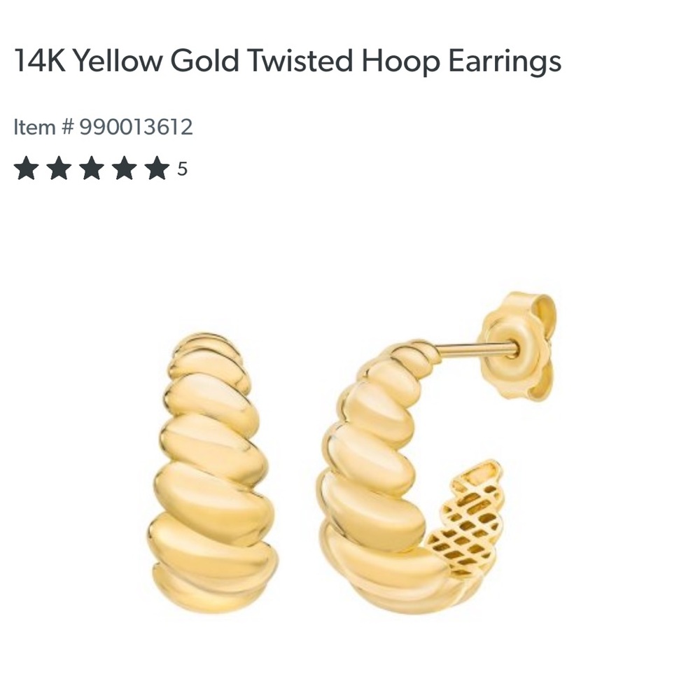 14K SOLID Yellow Gold Twisted Hoop Earrings